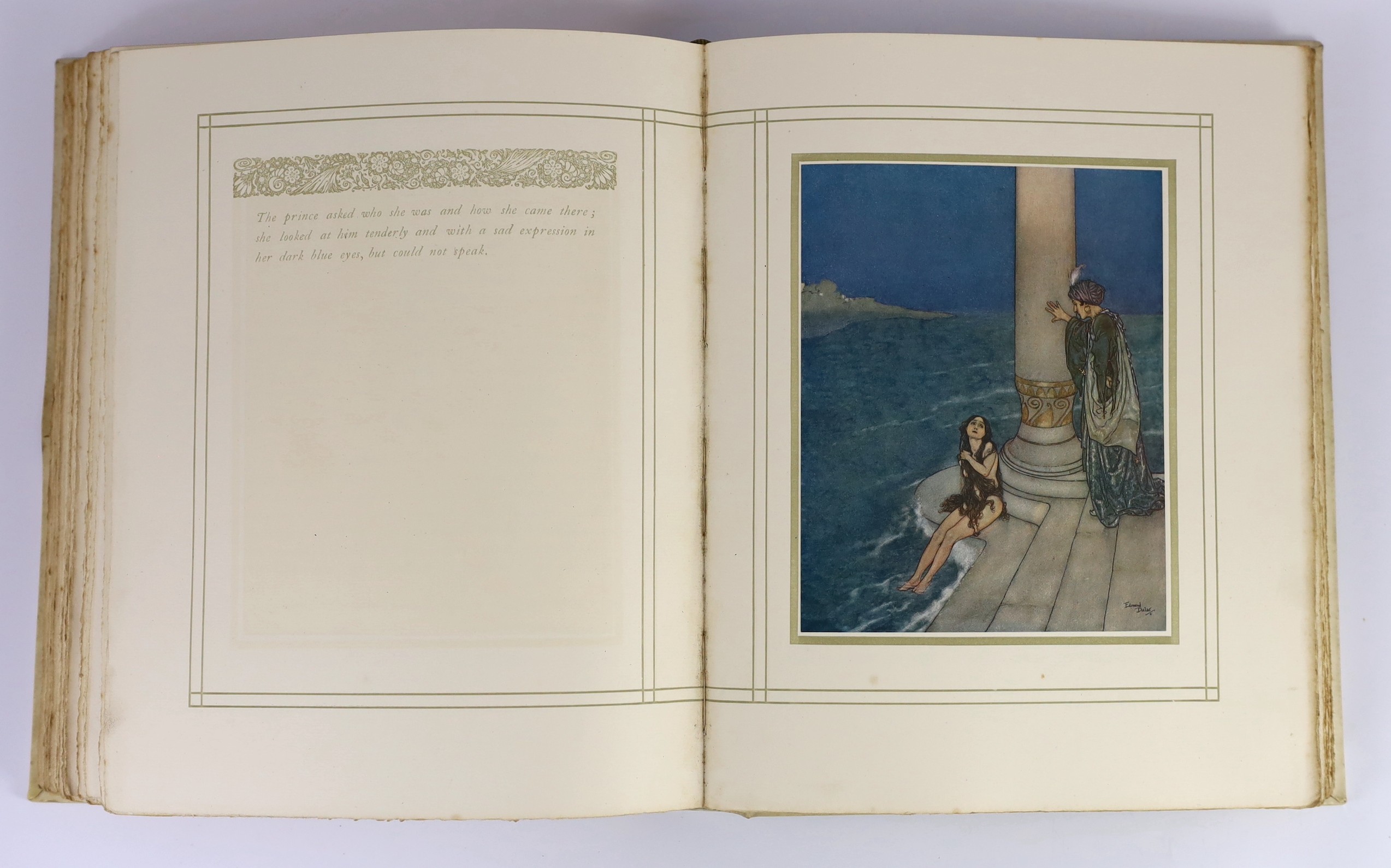 Andersen, Hans Christian - Stories. ‘’Stories from Hans Andersen.’’, one of 750, signed and illustrated by Edmund Dulac, 4to, original vellum gilt, with frontis and 27 tipped-in colour plates, lacking ties, Hodder & Stou